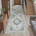 Madane Runner Rug 2x8, Washable Hallway Runner Rugs, Non-Slip Low-Pile Soft Kitchen Rug Runner Laundry Room Rug, Vintage Throw Entry Foyer Mat for Entrance Living Room (Blue, 2 x 8)