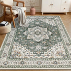 ExpediX 6x9 Area Rugs Living Room: Washable Rug for Bedroom Green Ivory