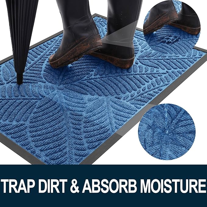 Colorxy Waterproof Doormat, Sturdy Natural Rubber Front Door Mats, Non Slip Low Profile Indoor Outdoor Entrance Mat, Stain Resistant Easy Clean Floor Mat for Patio or Entryway, 47''x24'', Light Blue
