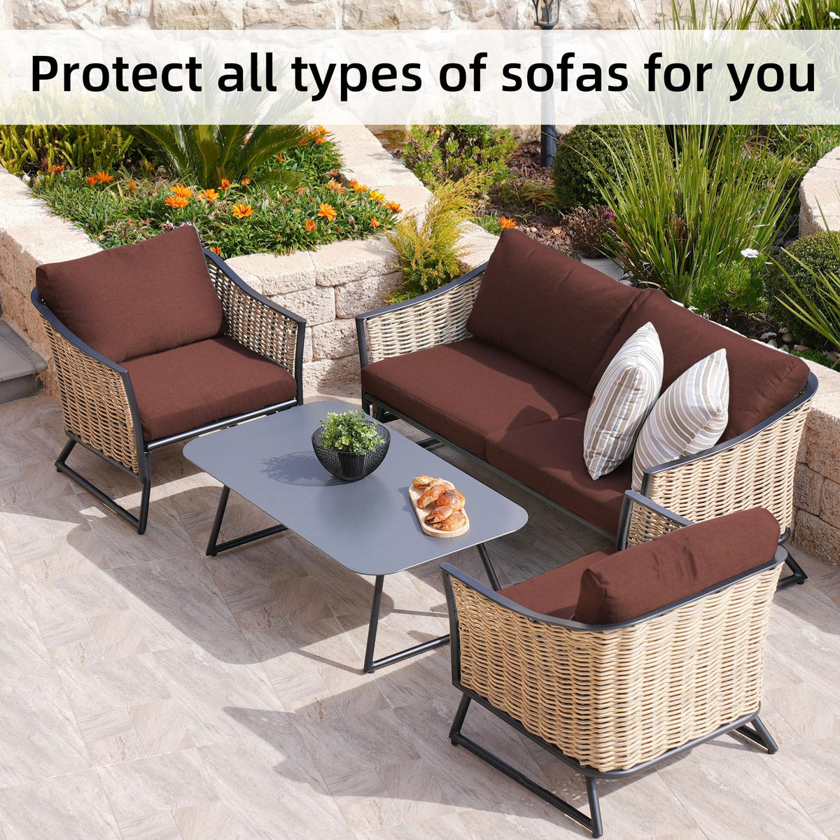 8 Pcs Outdoor Cushion Covers, Patio Sofa Cushion Covers Replacement