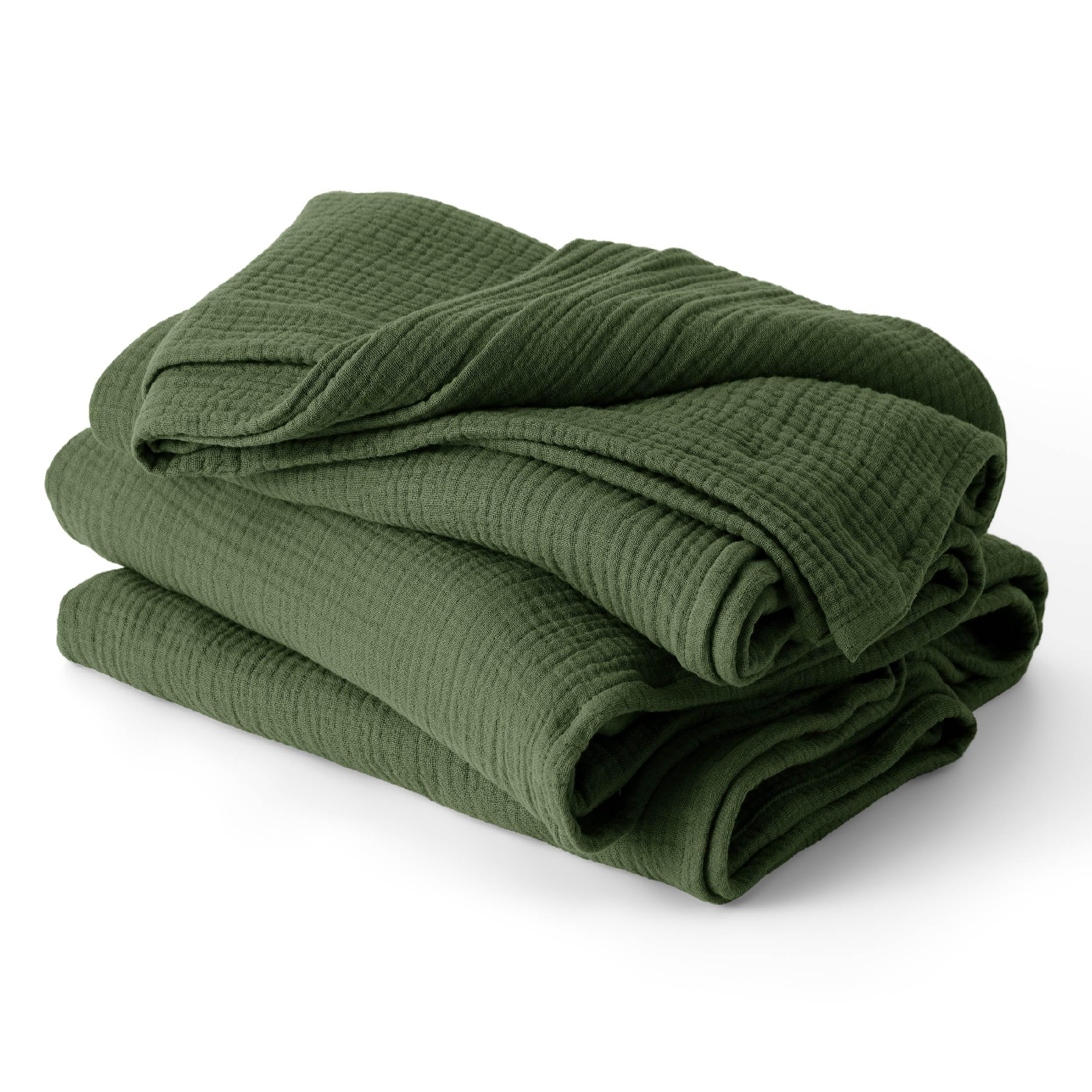 Bedsure 100% Cotton Muslin Throw Blanket Twin XL for Bed - 4-Layer Breathable and Lightweight Soft Gauze Muslin Blankets for Adults, Thin Summer Blanket for College Dorm, Olive Green, 66x90 Inches