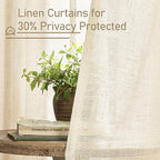LAMIT Extra Wide Linen Curtains for Bedroom, Natural Light Filtering Faux Linen Textured Panels Semi Sheer Back Tab and Rod Pocket Boho Drapes for Living Room/Farmhouse, 2 Panels, Beige, 60 x 84 Inch