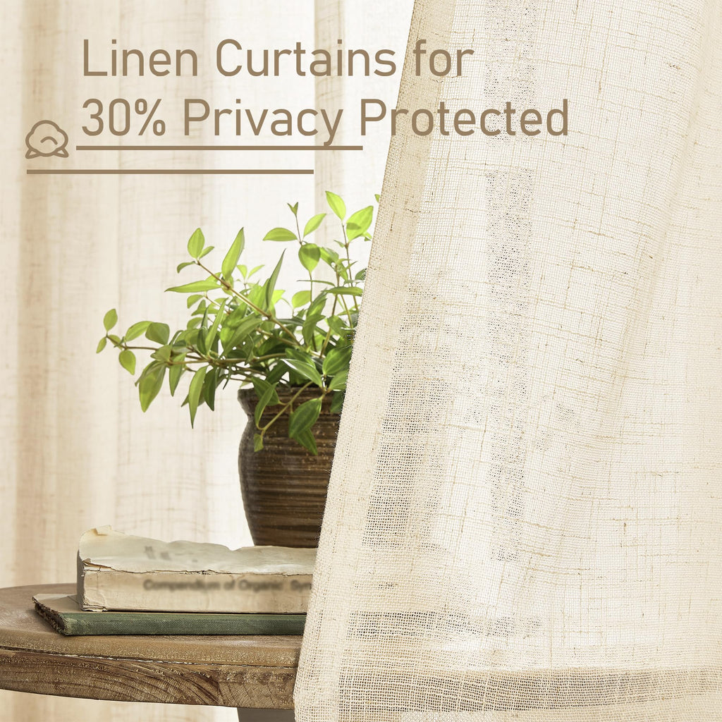 LAMIT 102 inches Long Sheer Linen Curtains 2 Panels, 52 x 102 Inch