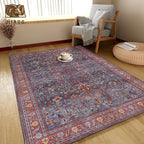 Washable Area Rug 3' x 5 ' Vintage Traditional Persian Mat - Foldable Distressed Non-Slip Machine Washable Carpet for Living Room Bedroom Kitchen Home Decor - Indigo and Crimson