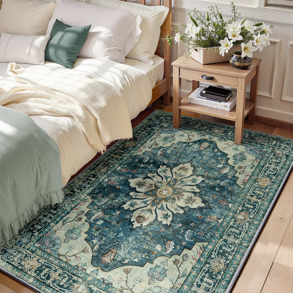 RELEANY Washable Area Rug, 3'x5', Blue/Vintage Dark Blue