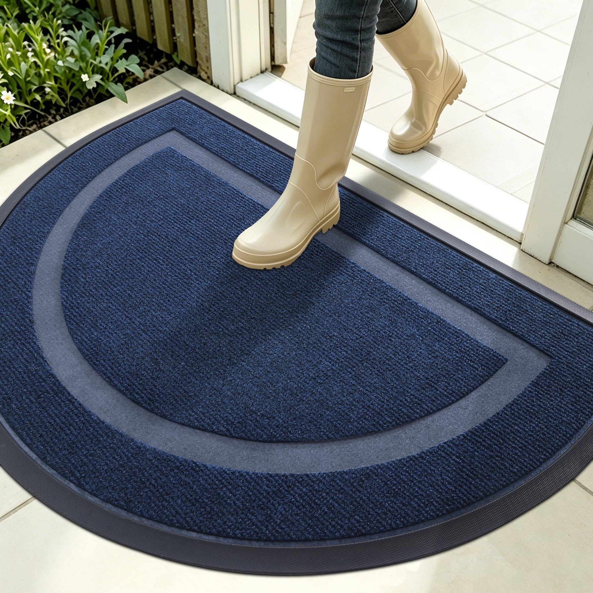 OLANLY Half Circle Front Door Mat Outside 35x23 All-Season Rubber Doormat