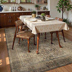 Washable Area Rug 4' x 6' Vintage Traditional Persian Mat - Foldable Distressed Non-Slip Machine Washable Carpet for Living Room Bedroom Kitchen Home Decor - Mocha and Taupe