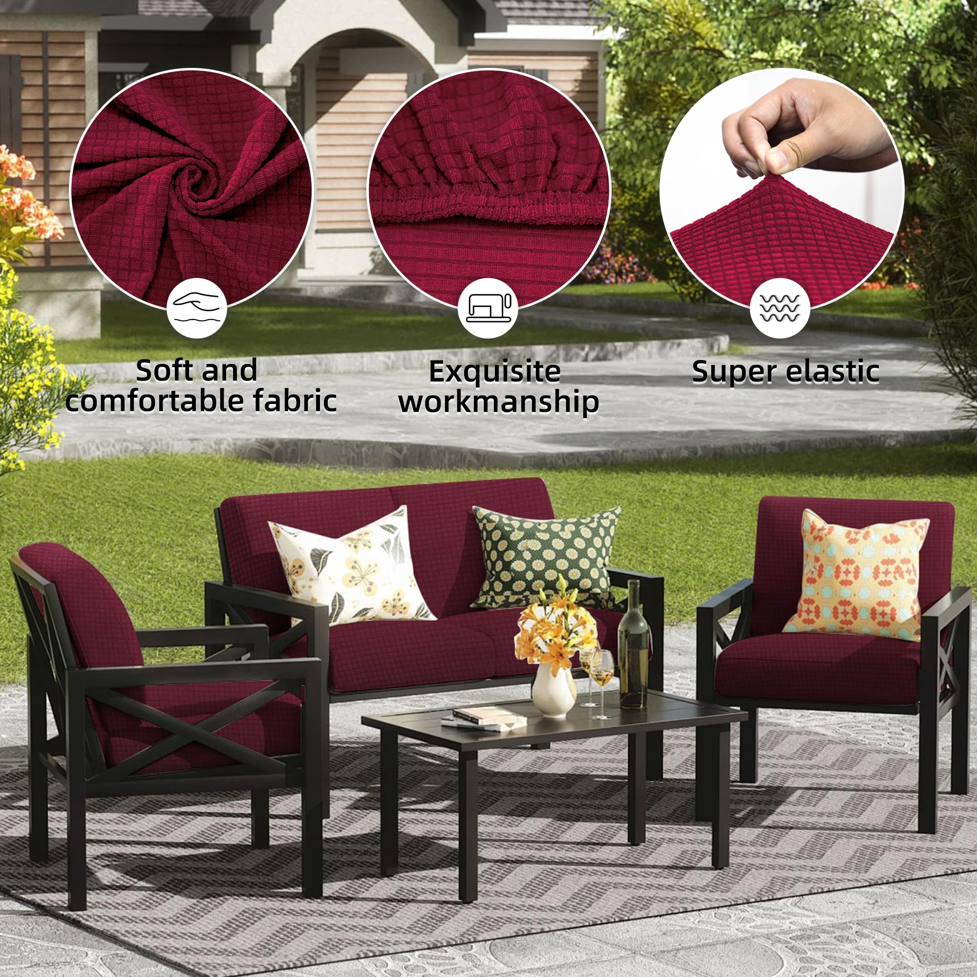 SUKAIKEQA 14PCS Patio Cushion Covers,Patio Furniture Couch Seat Slipcovers