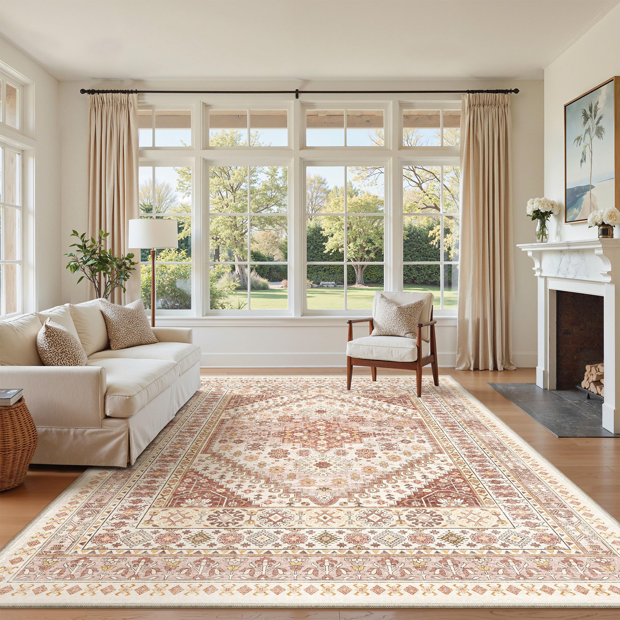 zesthome 5x7 Area Rugs for Living Room,Large Washable Rug,Red