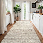 4x8 Washable Hallway Runner Rug：Moroccan Non-Slip Wide Runners for Entryway Kitchen Soft Modern Geometric Low-Pile Rugs for Living Room Thin Waterproof Carpet for Bedroom Bathroom Laundry(Beige,4x8)