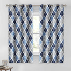 Beauoop 100% Blackout Curtains 54 Inches Long 2 Panels for Bedroom Living Room Blue Grey Moroccan Geo Room Darkening Thermal Insulated Soundproof Grommet Top Window Treatments Drapes, 50x54 Set of 2