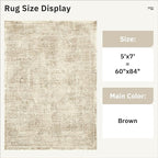 5x7 Area Rugs Brown Low Pile Indoor Washable Trendy Faded Style Floral Rugs for Bedroom Living Room Dining Room Foldable Non-Slip Thin Print Mat