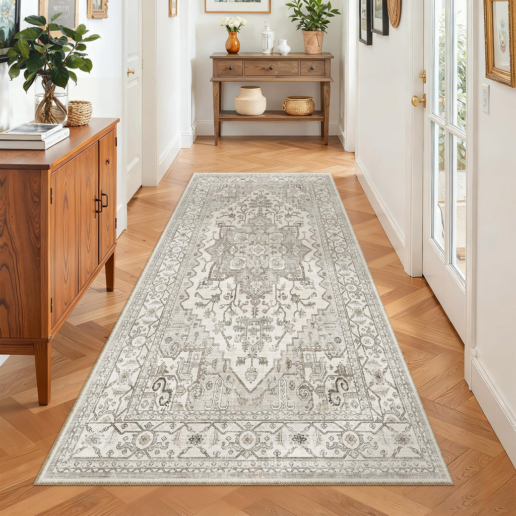 Madane Washable Runner Rug 3x6 Runners for Hallways Non Slip, Beige/Brown