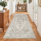 Madane Washable Runner Rug 3x6 Runners for Hallways Non Slip, Beige/Brown