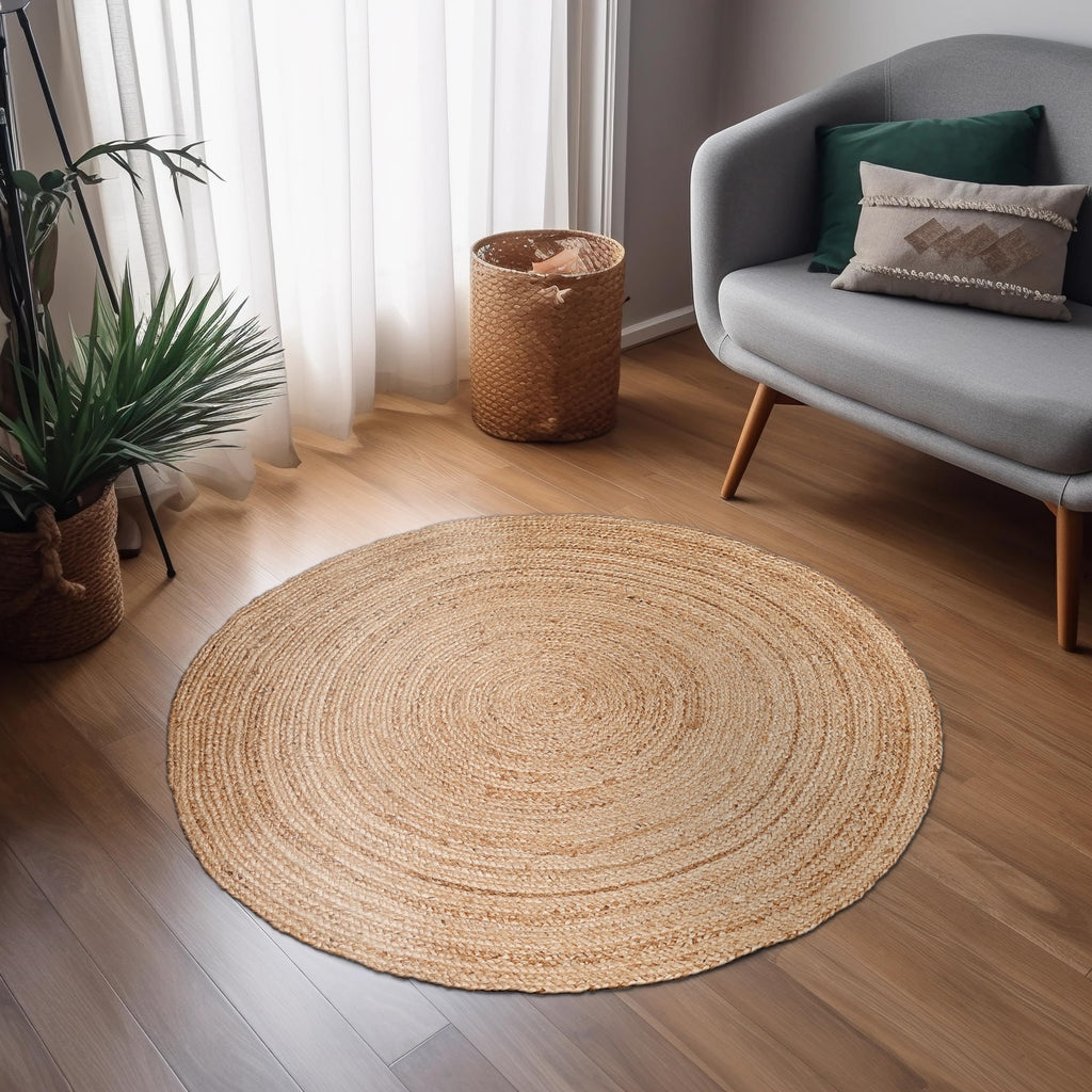 Hausattire Jute Braided Round Rug, Natural, 3 ft