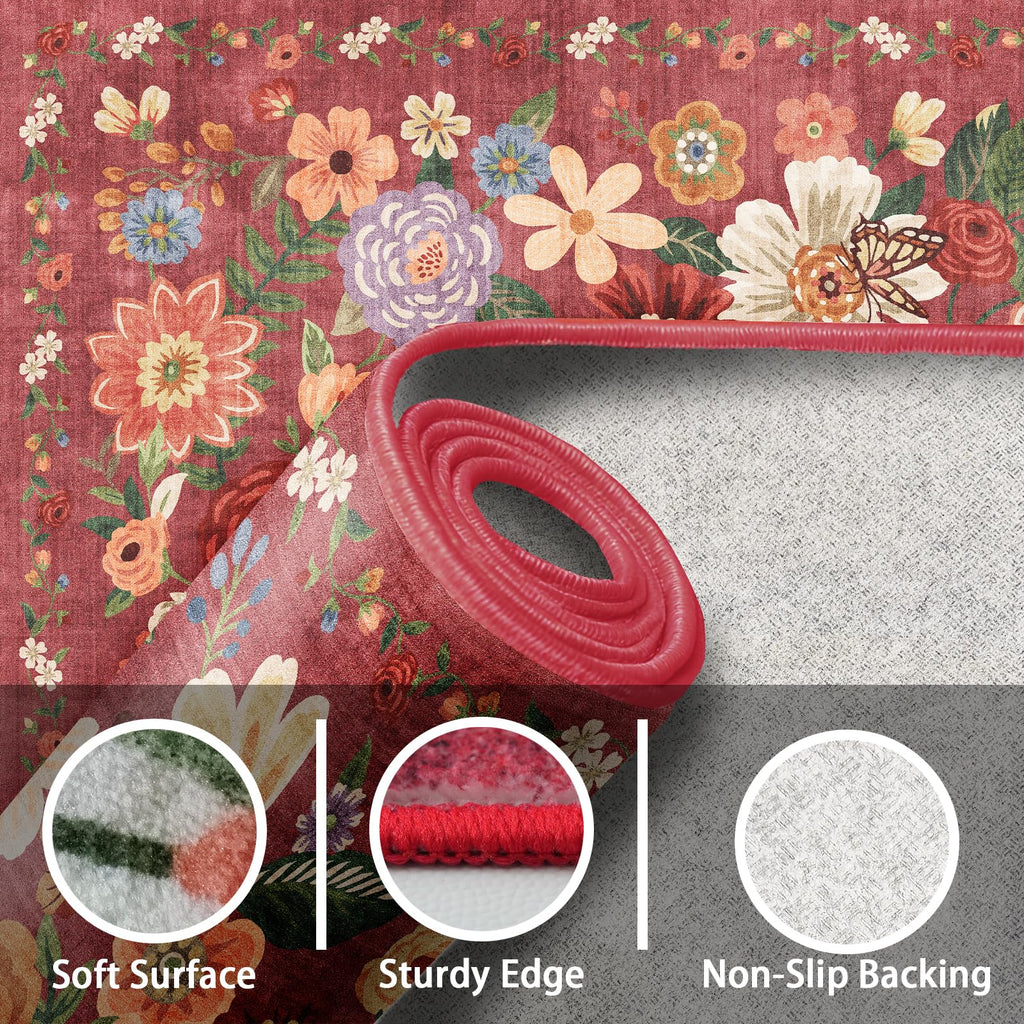 Babovid Red Hallway Runner Rug 2x6 for Bedroom Kitchen