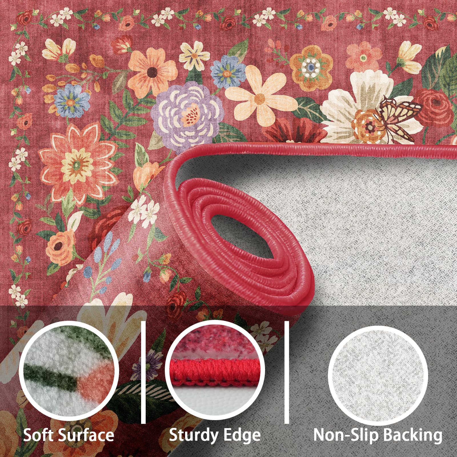 Babovid Red Hallway Runner Rug 2x6 for Bedroom Kitchen