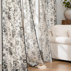 jinchan Linen Blend Floral Curtains French Country Curtain for Living Room 90 Inch Length Black Printed Curtain Rod Pocket Back Tab Farmhouse Peony Flower Patterned Drapes Window Curtains Set 2 Panels
