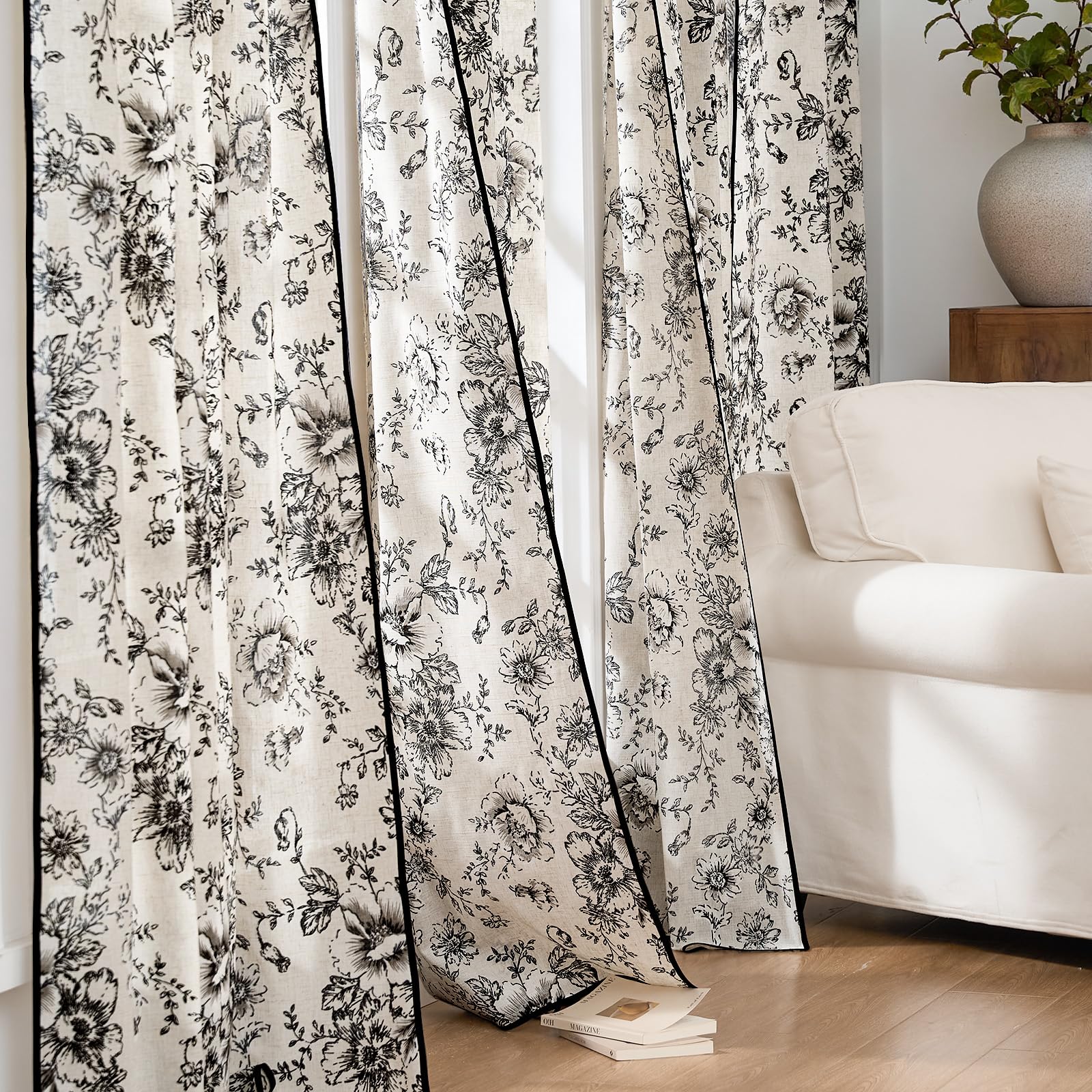 jinchan Vintage Floral Linen Curtains 84 Long for Living Room 2 Panels