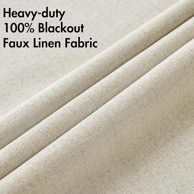 MIULEE 100% Blackout Linen Curtains for Bedroom 52x120 Inches Cream