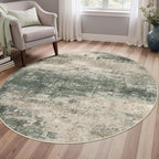 BEIMO Round Rugs 6FT for Living Room Bedroom, Modern Abstract Machine Washable Circle Rug, Soft Low Pile Floor Cover with Non Slip Backing for Dining Room, Grey/Dark Green