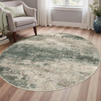 BEIMO 4FT Round Rug for Bedroom, Green Taupe Washable Abstract Non Slip Rug