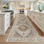 Madane Hallway Runner Rug 3x16 - Vintage Non Slip Washable 16ft Kitchen Runner for Entrance Soft Long Carpet Runners for Living Room Bathroom Low Pile Floor Mat for Bedroom Dining Room, Turmeric/Grey