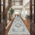 Madane Hallway Runner 3x14 - Runner Rugs 14ft Washable Entryway Rug Vintage Kitchen Runners Non Slip Indoor Area Rug Farmhouse Carpet Runner for Bathroom Living Room Bedroom, Blue