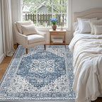 4x6 Area Rugs for Living Room: Washable Rug Soft Vintage Boho Medallion Carpet Indoor Floor Non-Slip Stain Resistant Large Carpets for Bedroom Dining Room Farmhouse Nursery Home Office Blue