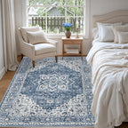 ExpediX 4x6 Area Rugs Living Room: Washable Vintage Rug for Bedroom Blue