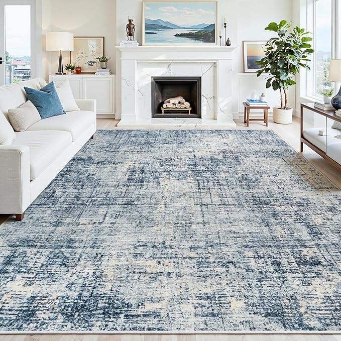 6x9 Area Rugs for Living Room Washable Rug: Anti-Skid Abstract Modern Living Room Rug Soft Thin Carpets Indoor Floor Non-Shedding Carpet for Bedroom Dining Farmhouse Nursery Home Office Blue Gold