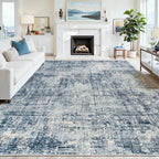 8x10 Washable Area Rug for Living Room Bedroom: Non-Slip Modern Blue Gold