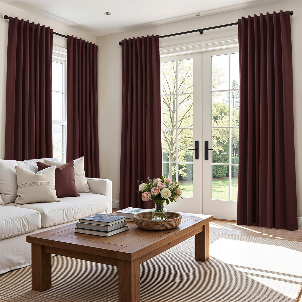 Guken 100% Blackout Curtains 90 Inch Length 2 Panels Set for Living Room Bedroom Back Tab Thermal Insulated Black Out Linen Drapes Room Darkening Reddish Brown,52x90