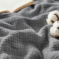 Bedsure 100% Cotton Muslin Blanket Queen Size for Bed - 4-Layer Breathable and Lightweight Thin Soft Summer Gauze Muslin Blankets for Adults, Grey, 90x90 Inches