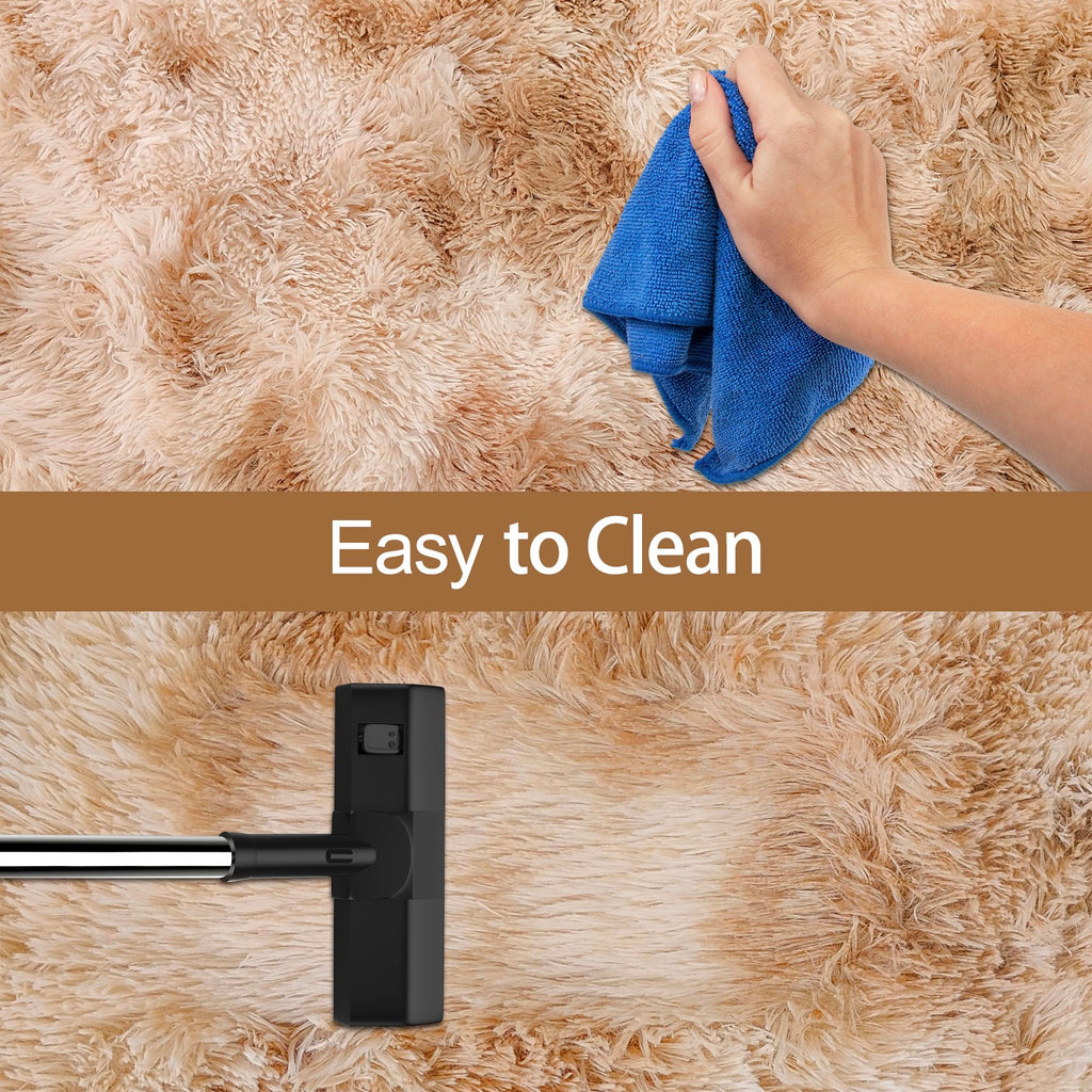 JiaoBaba Super Soft Fluffy Living Room Area Rugs 2x6 ft Tie-Dyed Beige Shaggy Furry Carpet Washable Non-Slip Floor Rug Bedroom Bedside Nursery Rug Fuzzy Girls Boy Reduce Noise Dorm Home Decor
