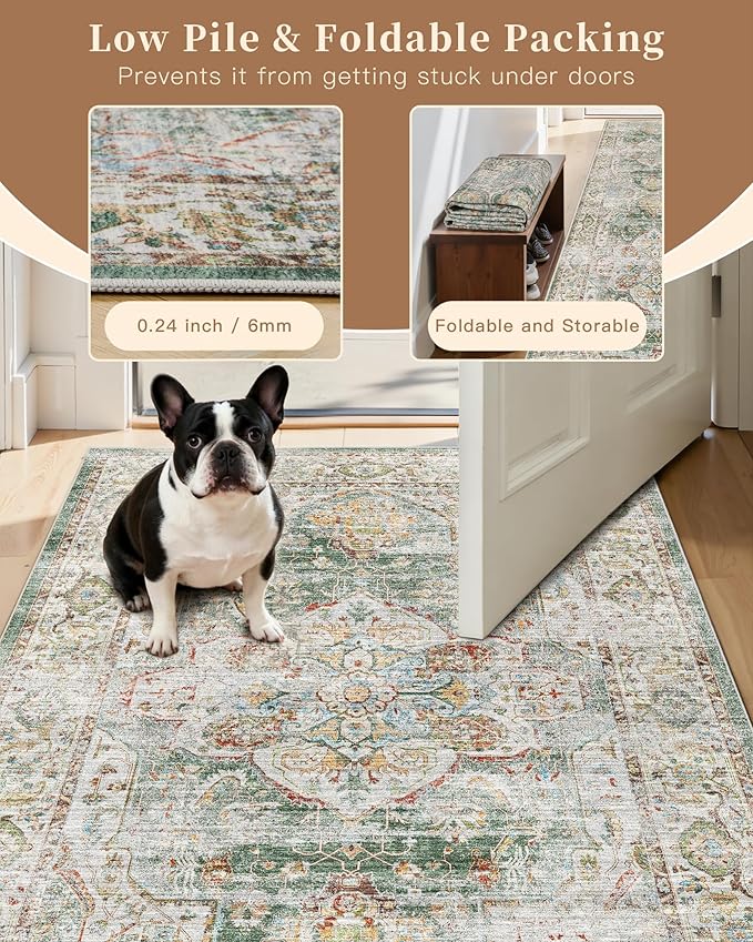 Madane Runner Rugs for Hallway 2x10 Long Washable Non-Slip Hallway Runner Rug Low-Pile Stair Kitchen Runner Soft Throw Carpet for Entrance Living Dining Laundry Room (Green, 2 x 10)