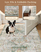 Madane Runner Rug 2'6''x8' Kitchen Runner, Hallway Runner Printed Vintage Washable Rugs Soft Non-Slip Low Pile Runners for Hallways Laundry Room Rug Distressed Rug, Green