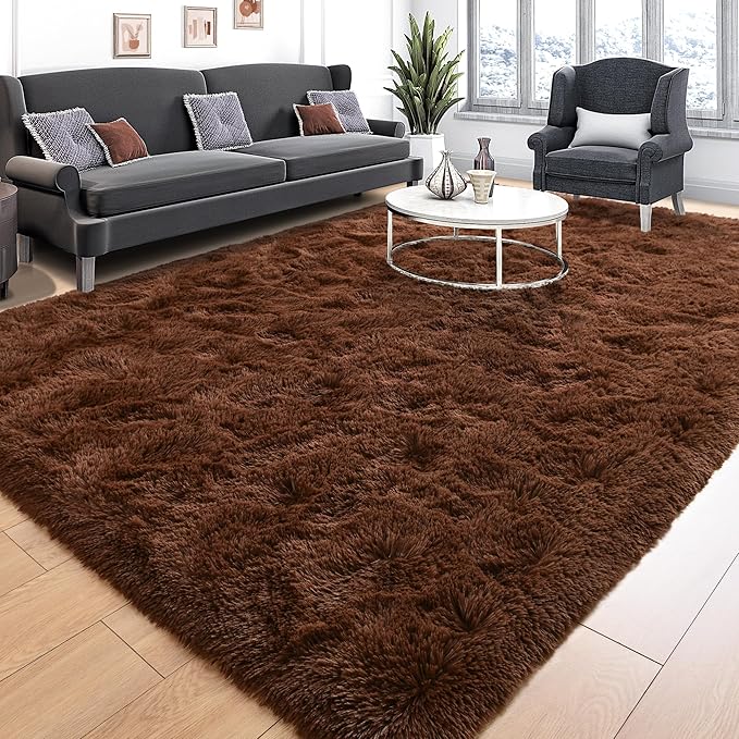 Tepook 5x8 Brown Area Rugs for Living Room Bedroom, Soft Fluffy Plush Shaggy Girls Boys Kids Room Rug, Shag Upgrade Non-Slip Throw Carpet for Dorms Nursery Classroom Home Decor