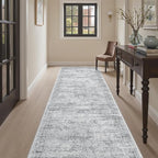 Runner Rug 3x8 Washable Non-Slip Hallway Runner Rugs for Kitchen Bathroom Laundry Room Grey Vintage Floor Carpet Runners for Hallways Entryway