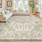 Madane Washable Rug 8x10 Area Rugs for Living Room, Ultra-Thin Non-Slip Backing Rug, Stain Resistant Vintage Large Area Rug for Bedroom (Ivory/Brown, 8'x10')