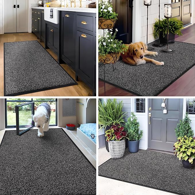 Mibao Front Door Mat, Dirt Trapper Welcome Mat for Outdoor Indoor, Non-Slip Waterproof Doormat, Durable Machine Washable Low Profile Entry Rug for Back Door Outside Patio Porch, 29.5" x 17", Grey