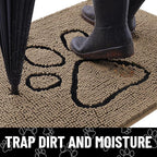 Smiry Dog Door Mat for Muddy Paws, Absorbent Dirt Trapper Non Slip Quick Dry Washable Chenille Mat for Mud Dogs, Entry Rug for Indoor and Outdoor (30x20 Inches, Camel and Black)