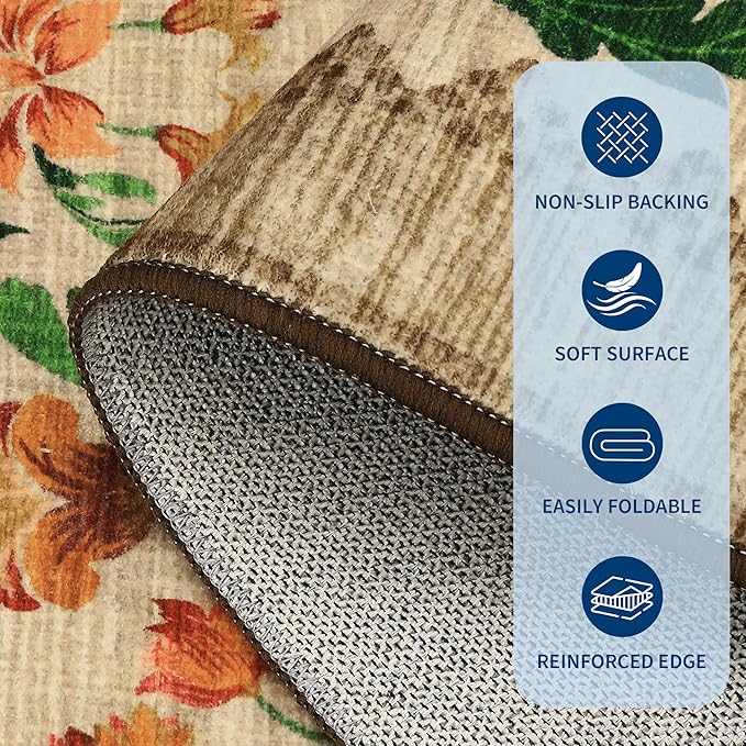 GarveeHome Floral Rug 2.5x10 Runners for Hallways, Boho Kitchen Runner Rugs Non Slip Bath Runners, Vintage Washable Runner Rug for Bedroom, Soft Long Rugs for Entryway Bathroom Laundry Dorm, Beige