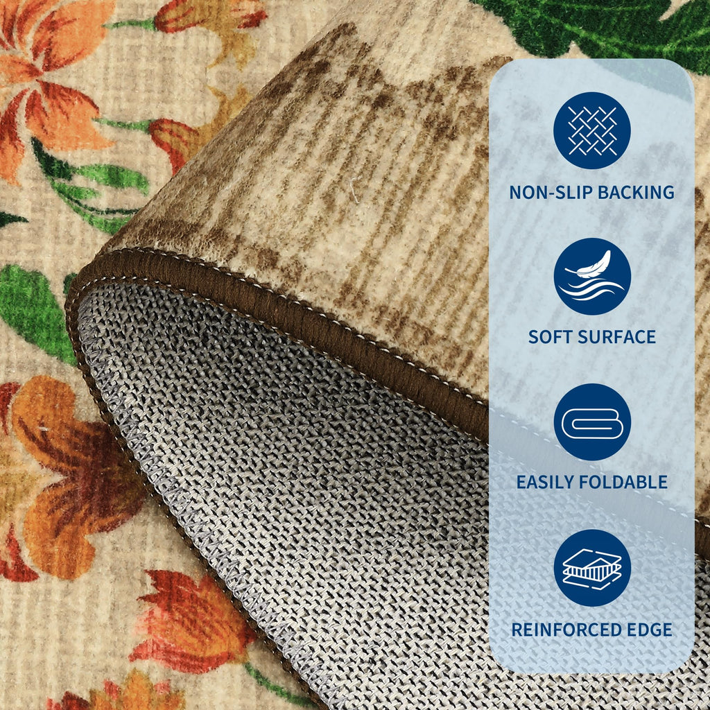 GarveeHome Floral Rug 2.5x8 Runners for Hallways, Boho Kitchen Runner Rugs Non Slip Bath Runners, Vintage Washable Runner Rug for Bedroom, Soft Long Rugs for Entryway Bathroom Laundry Dorm, Beige