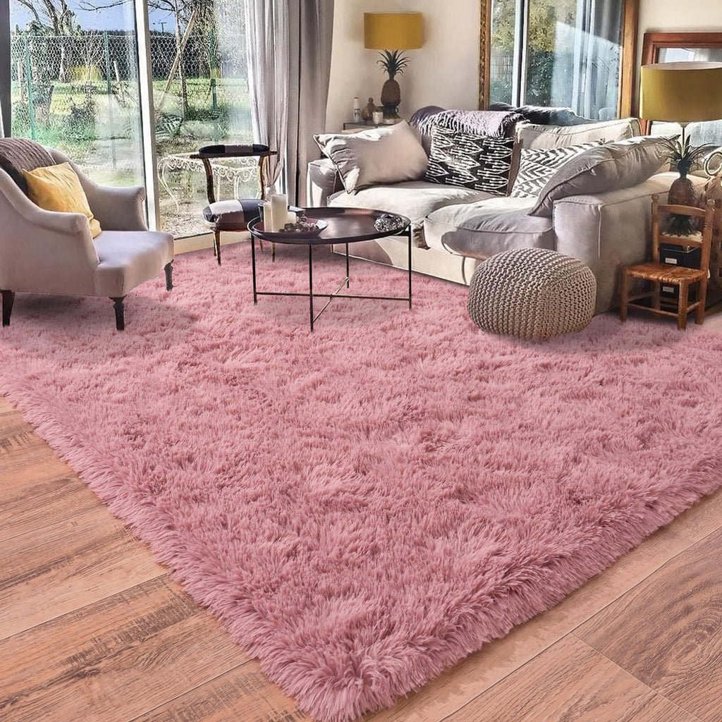 Quntue Rugs for Living Room 8x10, Soft Shaggy Modern Shag Area Rug for Bedroom, Upgrade Non-Slip Plush Fluffy Carpet for Kids Boys Girls Room Home Decor Aesthetic, Blush