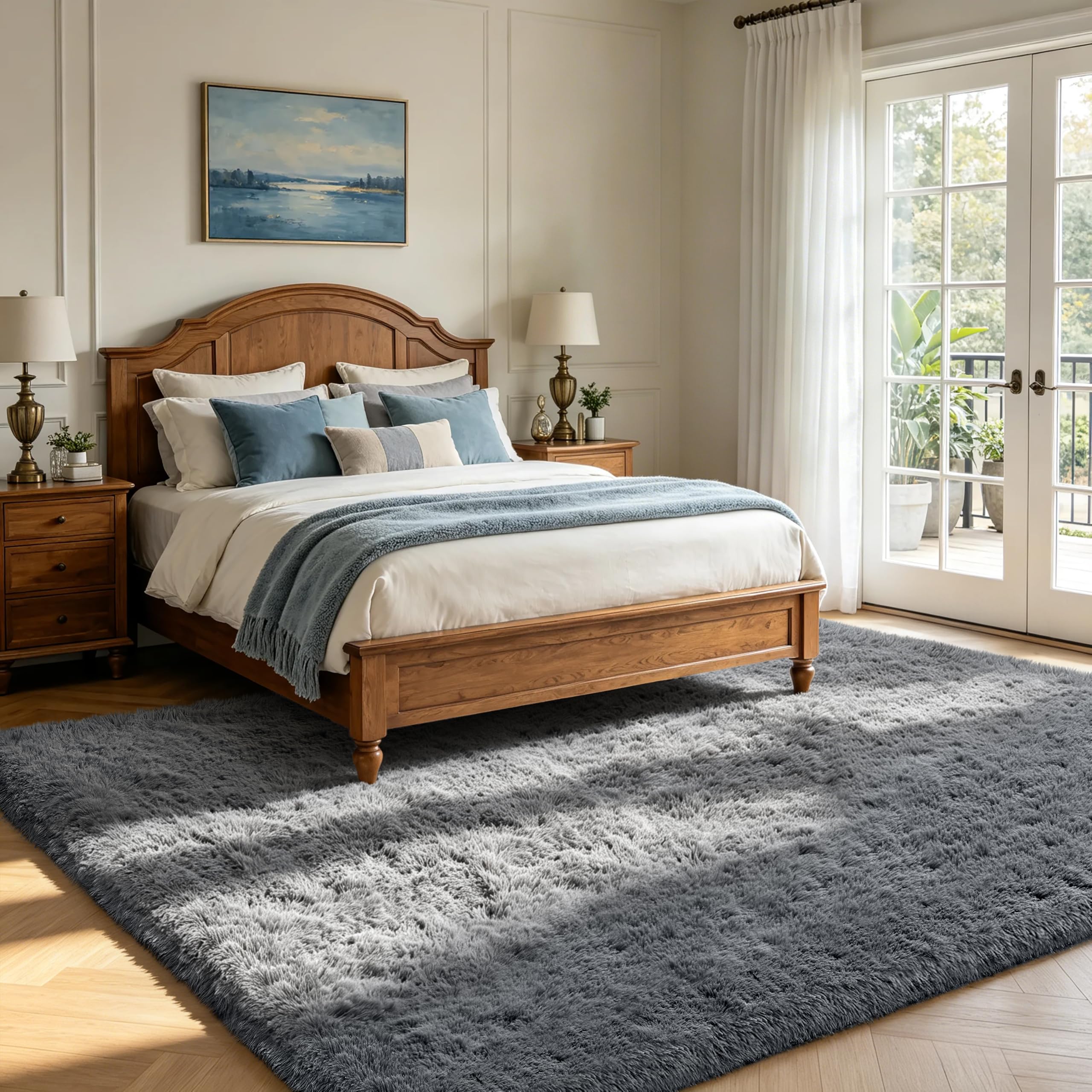 Shag Area Rugs for Bedroom Living Room,5X8 Ultra Soft Fluffy Area Rugs for Dorm,Indoor Carpet Plush Rugs for Home Decor,Dark Grey
