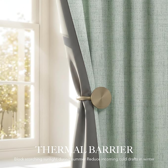 RYB HOME Sage Green 100% Blackout Curtains 84 inches Long, Thermal Insulated Linen Texture Drapes for Bedroom/Living Room, Elegant Farmhouse Curtains Back Tab&Rod Pocket, W52xL84, 2 Panels