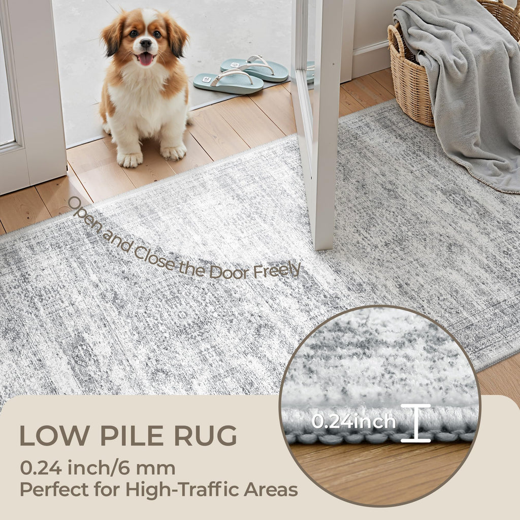 Restydon 2'6 x 12' Runner Rug Non Slip,Washable Kitchen Rugs,Grey