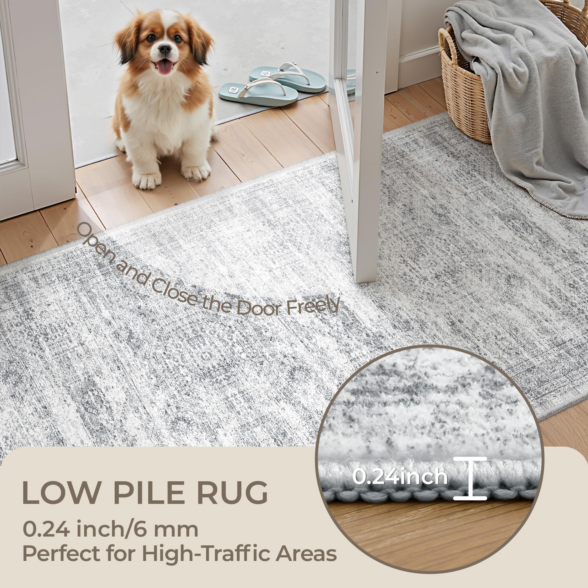 Restydon 2x12 Runner Rug Non Slip,Washable Hallway Runner Rug,Grey