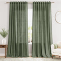 Nanspring 70 Inches Wide Olive Green Linen Curtains for Living Room 2 Panels Set 102 Inch Length Back Tab Light Filtering and Breathability Semi Sheer Curtain for Bedroom 70x102